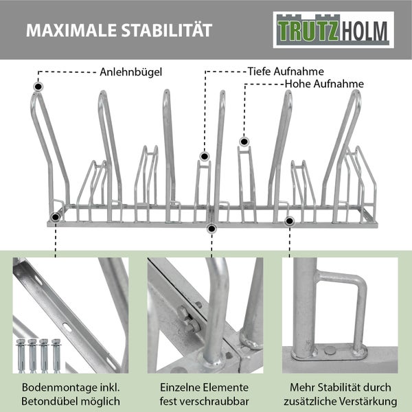Fahrradständer für 6 Fahrräder 210x40x85 cm Stahl feuerverzinkt 2x3 höhenversetzt mit Anlehnbügel