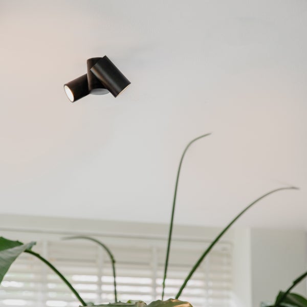 Deckenleuchte mit zwei Lampen im Innenraum.