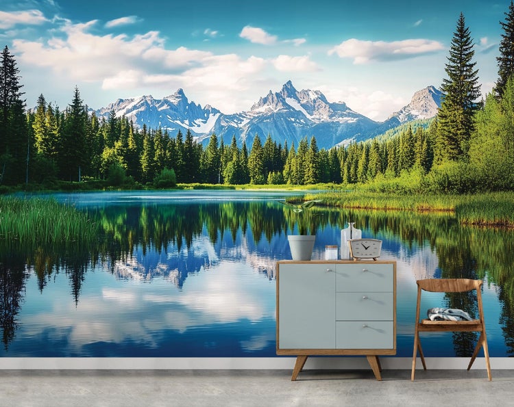 Fototapete 3D Effekt Wald Berge Wohnzimmer Vlies Tapete 400x280 cm