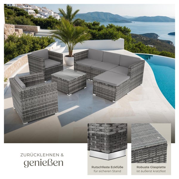 Rattan Lounge tectake Lignano variabel aufstellbar für 5 bis 6 Personen grau