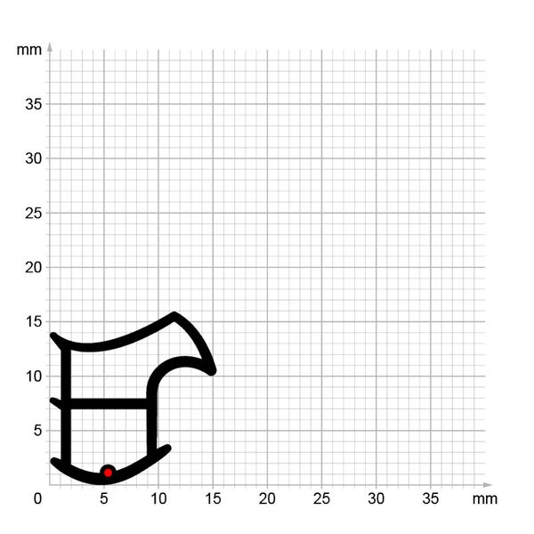 Diagramm einer dekorativen Schrift auf Millimeterskala