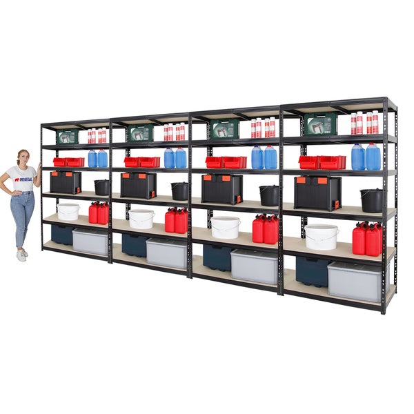 PROREGAL Mega Deal 4x Schwerlastregal Giant Tiger XL HxBxT 220 x 120 x 60 cm Fachlast 265 kg 6-Ebenen Schwarz