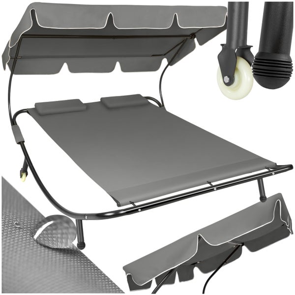 Gartenliege tectake Livorno 215 x 183 x 150 cm für 2 Personen schwarz/grau