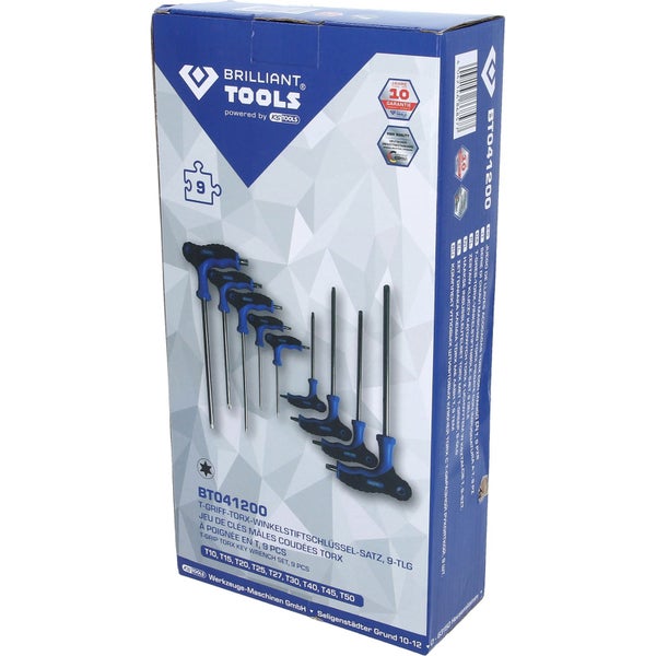 BRILLIANT TOOLS T-Griff-Torx® mit Stirnlochbohrung-Winkelstiftschlüssel T45 x 200 mm - BT041018