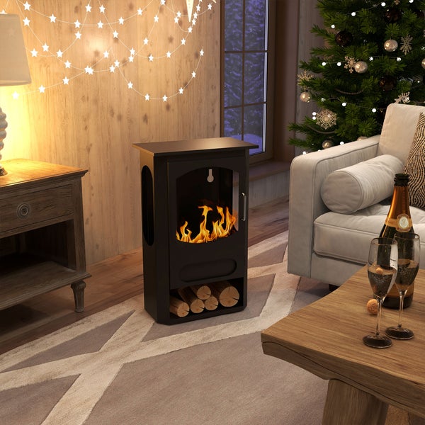 HOMCOM, Ethanol-Kamin, Bio-Ethanol-Brenner, 43L x 25B x 68H cm, Stahl, Schwarz