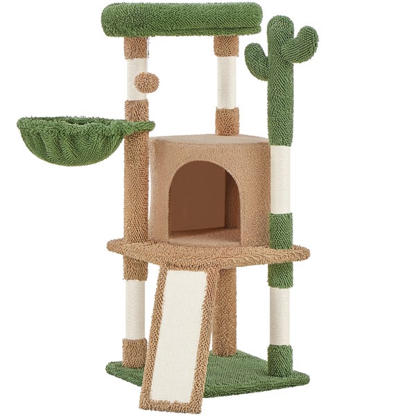 Katzenkratzbaum mit Liegemulde, Haus und Kaktus
