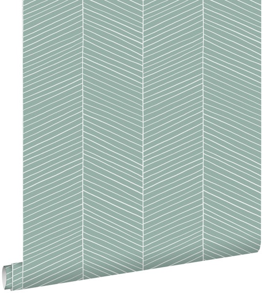 ESTAhome Tapete Fischgrätmuster Mintgrün - 53 cm x 10.05 m - 139108