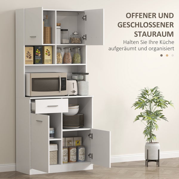 HOMCOM Küchenschrank, Hochschrank mit verstellbaren Regal, Schublade, Buffetschrank mit Soft-Close-Tür, Vitrinenschrank Aufbewahrungsschrank für Küche Esszimmer 80x35x180 cm Weiß