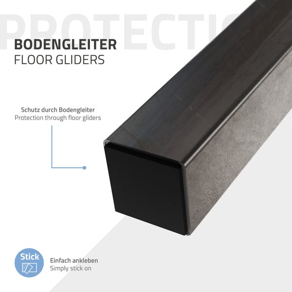 Bodengleiter für quadratische Metallmöbelbeine, zum Kleben als Bodenschutz.