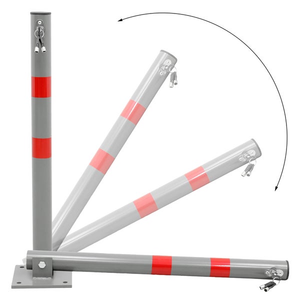 ECD Germany 2x Parkplatzsperre klappbar, rund, 71 cm, 3 Schlüsseln, Parkpfosten aus Stahl, Anthrazit mit roten Warnstreifen, Absperrpfosten Sperrpfosten Parkplatz-Barriere Park Pfosten Poller Standfuß