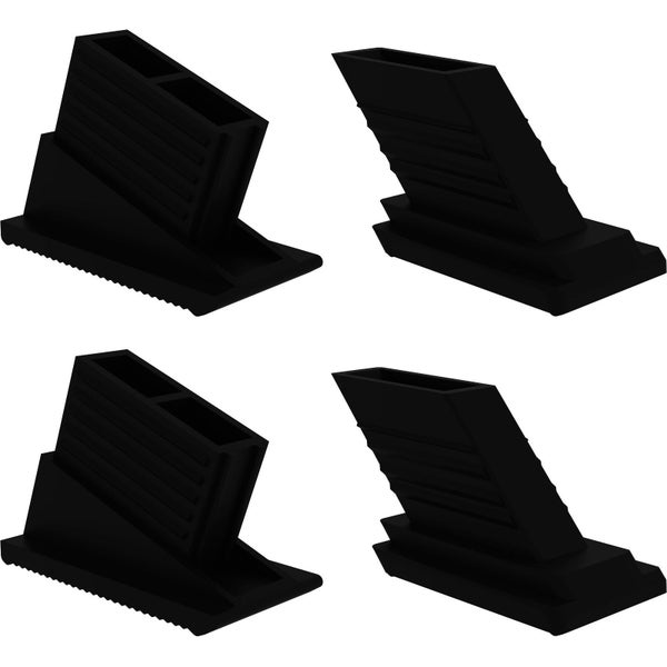 Set aus vier schwarzen Kunststoff Keilfüßen für Möbel oder Geräte