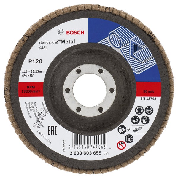 Bosch Fächerschleifscheibe X431 Standard for Metal gewinkelt 115 mm 22,23 mm 120 - 2608603655