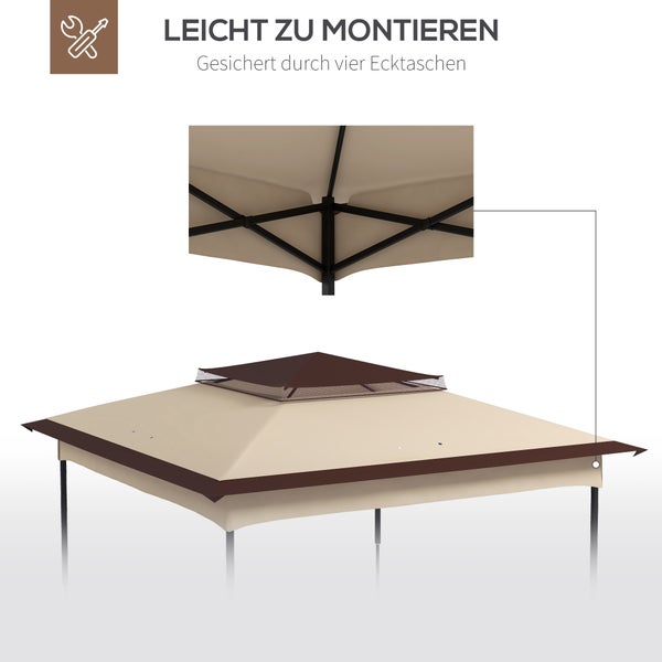 Outsunny Ersatzdach, Pavillondach für Metallpavillon, 3,25 x 3,25 m, Polyester, Kaffee
