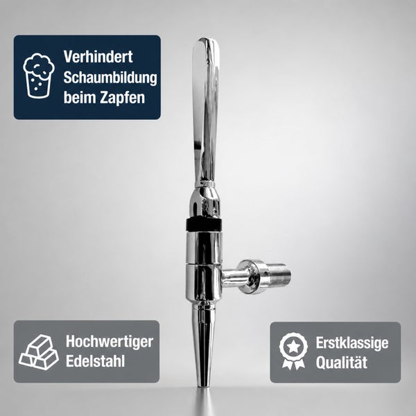Bierhahn aus Edelstahl mit Schaumverhinderer für eine präzise Dosierung und erstklassige Qualität.