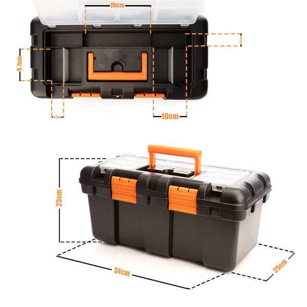 BigDean Werkzeugkoffer leer - 51x25x23cm - aus schlagfestem Kunststoff - Werkzeugkiste mit Innenablage - auch als Angelbox geeignet - Werkzeugkasten für Heim- & Handwerker - Made in EU