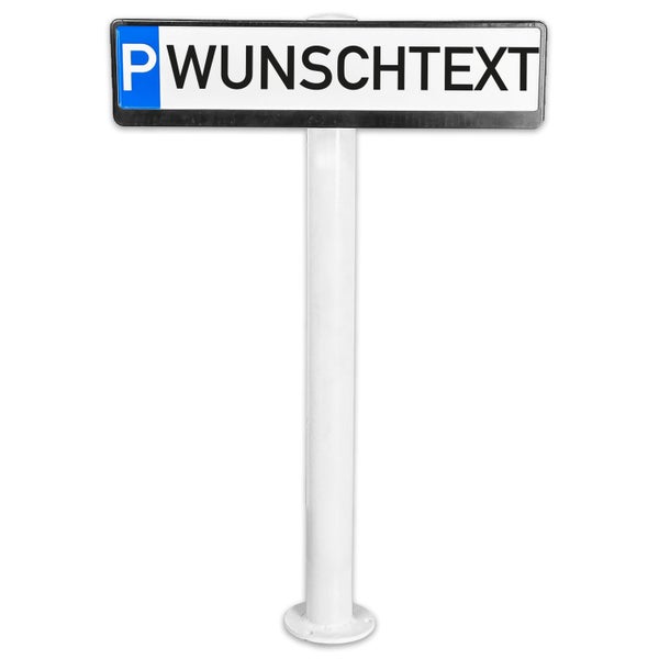 UvV Parkplatzschild + Halterung + Standpfosten + individueller Text / Kennzeichenhalter zum Betonieren + Reflexfolie