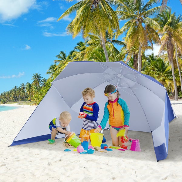 Outsunny 2 in 1 Sonnenschirm, Φ210xH222cm, Metall, Polyester mit Silberbeschichtung, Blau