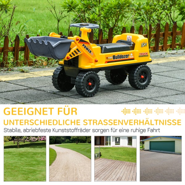 HOMCOM Sitzbagger für Kinder, 70L x 26B x 37H cm, PP-Kunststoff, ABS, Gelb