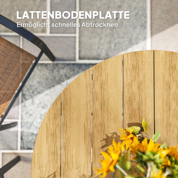 Outsunny Gartentisch Ø118cm, Wetterfest Balkontisch aus Aluminium, Beistelltisch mit Kreuzbeine Lattendesign Esstisch Outdoor, Campingtisch, rund Terrassentisch für Garten Balkon Teak
