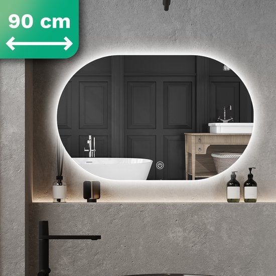 Mirlux Badezimmerspiegel mit LED Beleuchtung Wandspiegel Rund ,Anti Kondensations Duschspiegel 90X60CM