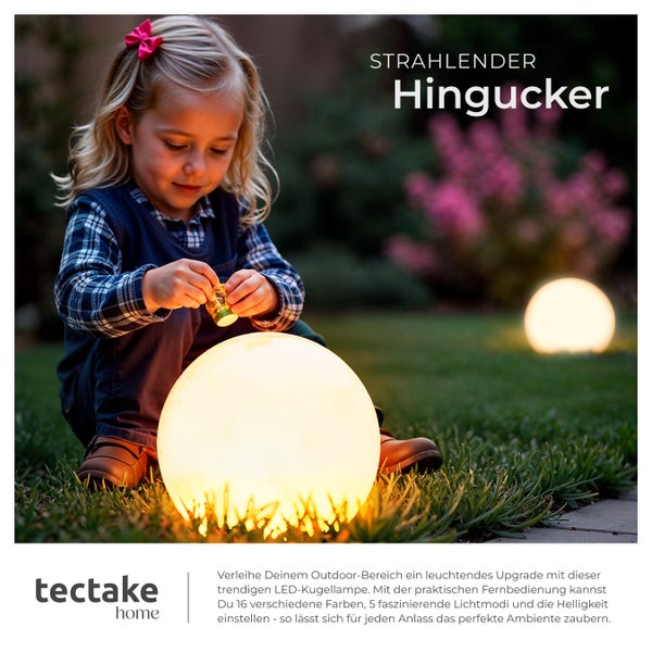 tectake Luminous Globe Kugelleuchte Luminous Globe, LED, mit Fernbedienung inklusive Erdspieß weiß