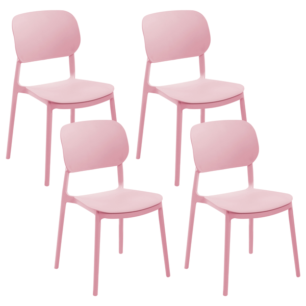 Vierer-Set moderne Kunststoffstühle in Rosa.