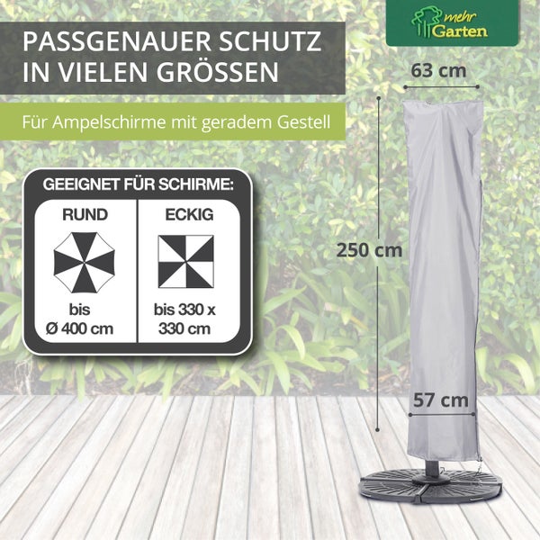 Mehr Garten - Premium PROTECT Ampelschirm-Abdeckung, Gestell gerade, 275(H)x66/60(B) cm I Schirm rund bis Ø450 cm I Schutzhülle wasserdicht, UV-beständig, atmungsaktiv, Gewebe I Taupe/Hellgrau