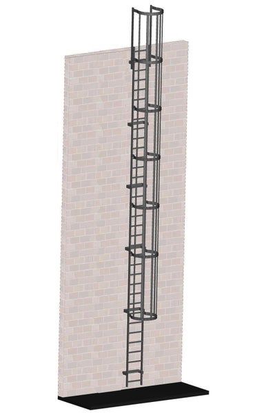 Wandleiter mit Rückenschutz an einer Mauer