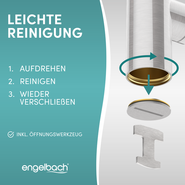 Engelbach® Design Siphon für Waschbecken & Waschtisch - Mit Reinigungsöffnung - r 1 1/4 - inkl. Gummimanschette und Anleitung