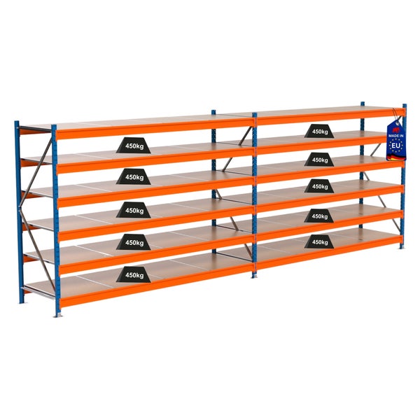 Lagerregal mit sechs Ebenen und einer Traglast von 450 Kilogramm je Ebene, Hergestellt in der Europäischen Union