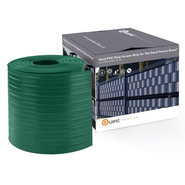 Quest Profile PVC Sichtschutzstreifen auf Rolle für Doppelstabmattenzaun mit 1200 Gramm pro Quadratmeter und 19 Zentimeter Breite