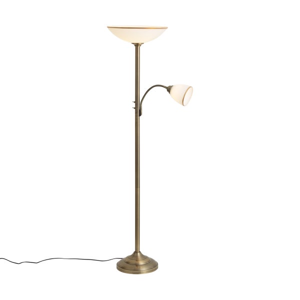 Deckenfluter mit Leselampe aus Metall und Glas