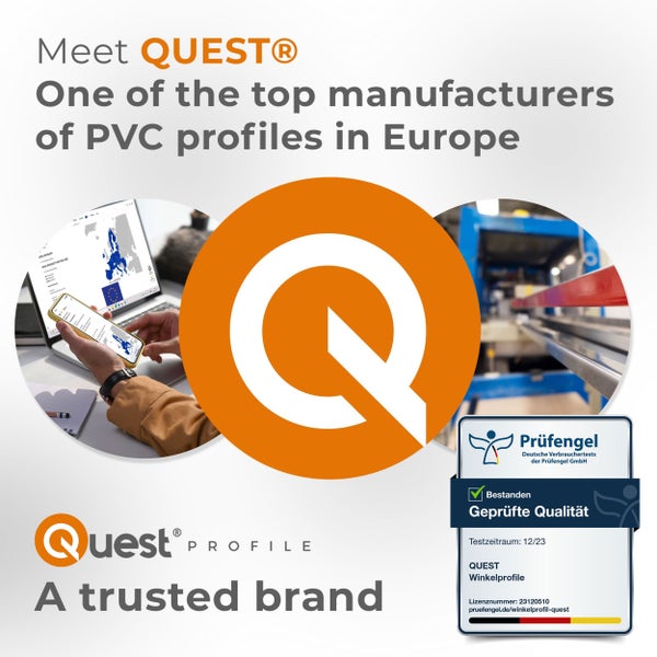 Infografik zum Hersteller Quest als Produzent von Kunststoffprofilen mit Prüfsiegel fuer geprüfte Qualitaet.