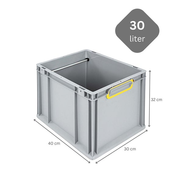 Grauer 30 Liter Lagerbehälter mit den Maßen 40 cm x 30 cm x 32 cm