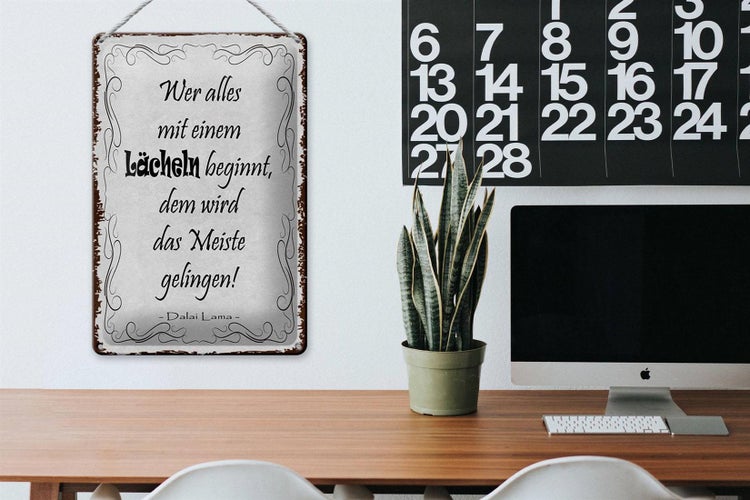 Blechschild Spruch 20x30cm wer alles mit Lächeln beginnt