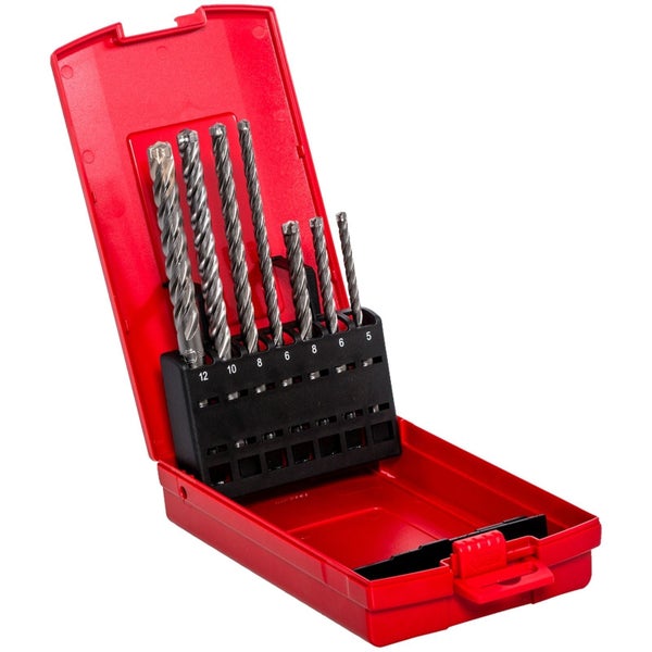Bohrerset mit verschiedenen Größen in roter Kunststoffbox