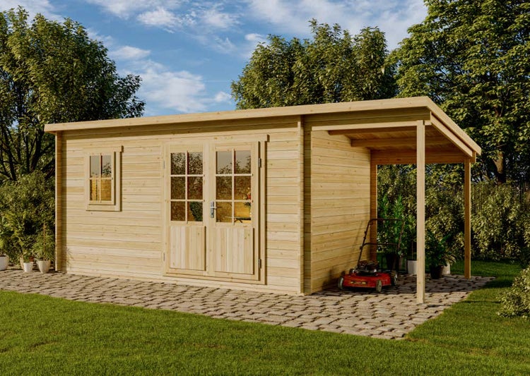 Alpholz Gartenhaus York mit Schleppdach Gartenhaus aus Holz in natur, Holzhaus mit 40 mm Wandstärke inklusive Schleppdach, Blockbohlenhaus mit Montagematerial imprägniert 4,5x2,5m