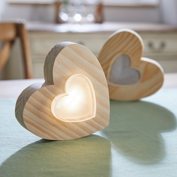 FRANK FLECHTWAREN | LED-Deko Liegendes Herz, HOLZ, KUNSTSTOFF, 15 x 4 x 15 cm