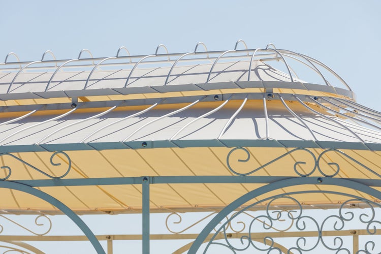 Pavillon ELEO Verona 4 x 2,9 m weiß - pulverbeschichtet | mit Sonnensegel ecru