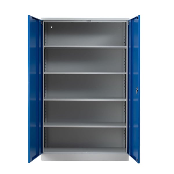 PROREGAL Stahlschrank Bee mit 4 verzinkte Fachböden HxBxT 195 x 120 x 50 cm Korpusfarbe Lichtgrau Frontfarbe Enzianblau