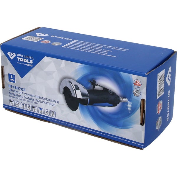 Verpackung eines Druckluft-Winkel-Trennschleifers der Marke Brilliant Tools
