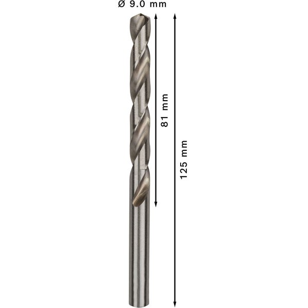 Spiralbohrer mit den Maßen 9,0 mm Durchmesser und 125 mm Länge
