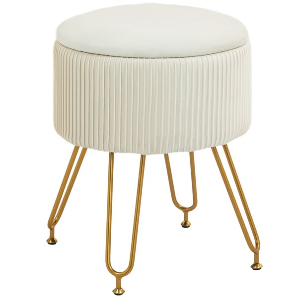 HOMCOM Sitzbank mit Stauraum, 2-in-1 Polsterbank mit Deckel, Bettbank mit Samtoptik, für Flur Schlafzimmer Wohnzimmer, Stahlrahmen, Ø40 x 48 cm Cremeweiß
