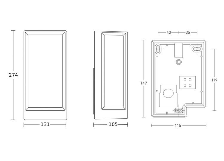 Rechteckige Wandleuchte für den Außenbereich