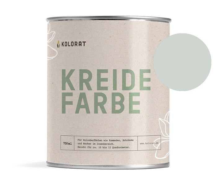 Kolorat Kreidefarbe für Möbel - ein helles, gedecktes Grün mit einem Hauch Graublau - Farbton Frühlingshauch Nr. 118. Matter Kreidelack für innen - Möbellack, Möbelfarbe - Holzfarbe - Kreidefarbe für Holz