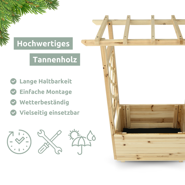 holz4home Pflanzkasten mit Dach aus Tannenholz inkl. Vlieseinlage S