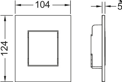 Technische Zeichnung eines rechteckigen Rahmens mit den Maßen 124 Millimeter mal 104 Millimeter.