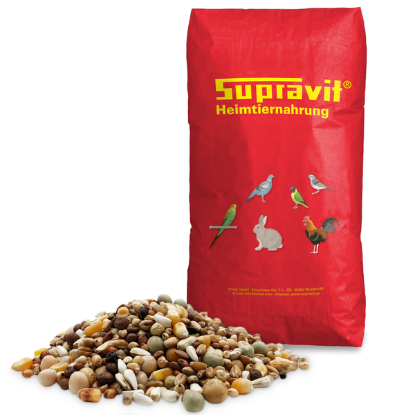 Supravit Heimtiernahrung Sack mit Tierfutter davor