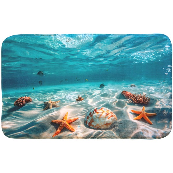 Rechteckige Badematte mit Unterwassermotiv, einschließlich Fische, Korallen und Seesterne