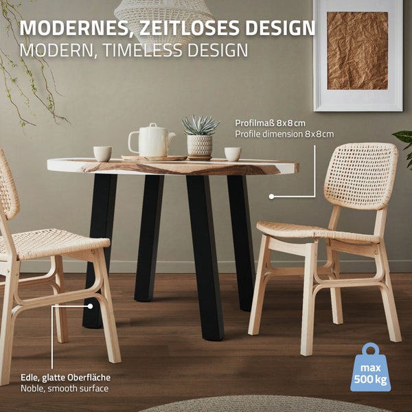 ML-Design 4er Set Tischbeine schräg 72 cm, Schwarz glänzend, aus pulverbeschichtetem Stahl, eckig, Profil 8x8 cm, I-Form, Möbelfüße Metall 96° Neigung, Tischfüße Möbelbeine für Esstisch & Schreibtisch
